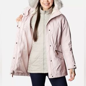 Columbia Carson Pass 3 In 1 Pink Interchange Hooded Snow Jacket Coat Parka Large